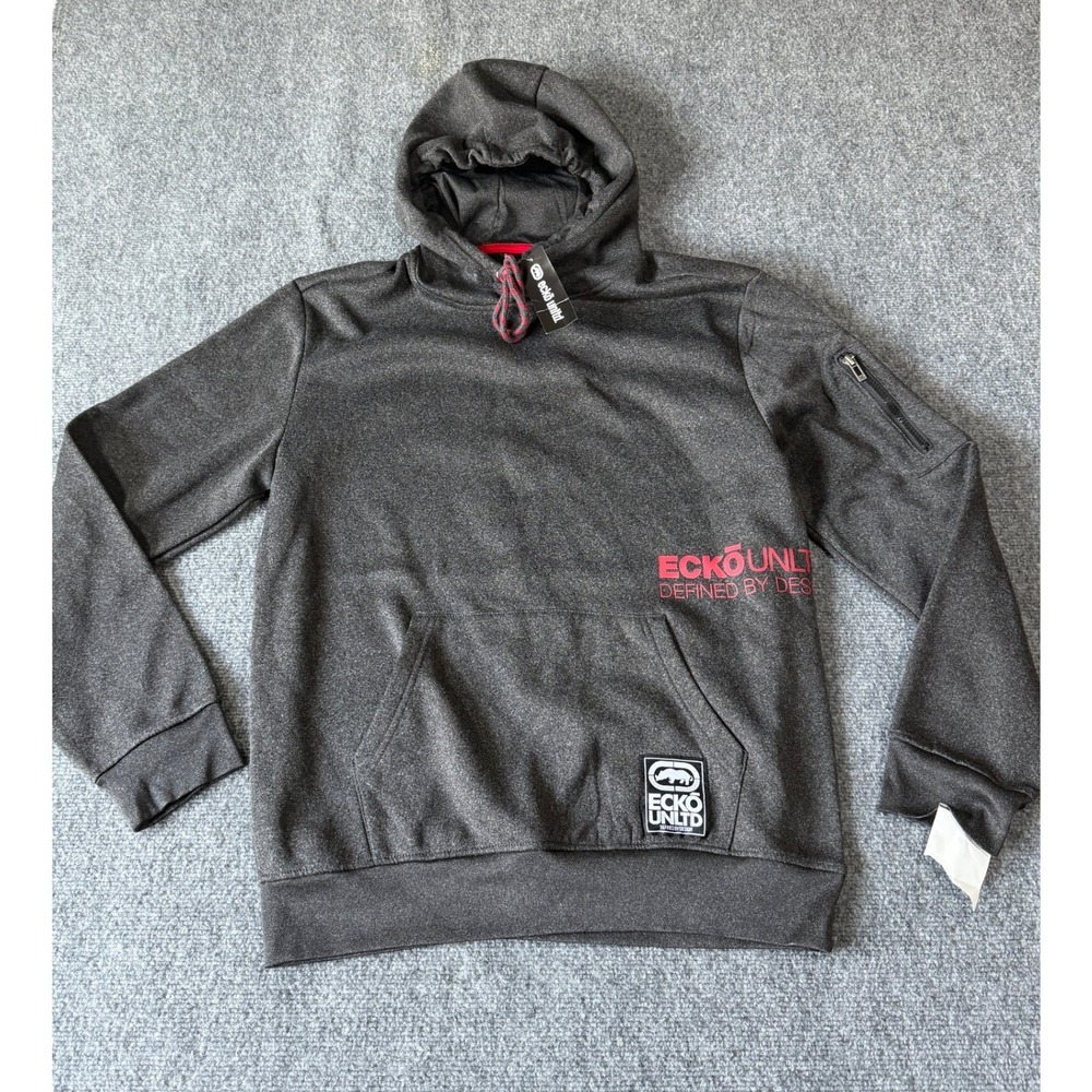 Ecko Unltd Mens Charcoal Heather Hoodie Utility Sleeve Pocket NWT EO32H854